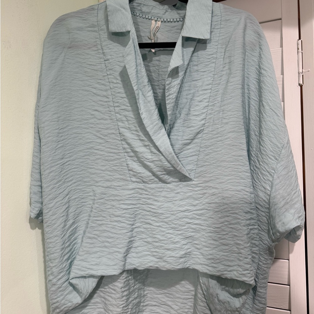 Hardly worn - The Dylon Short-Sleeve Wide-Placket Top - BLUE - Anthropol…